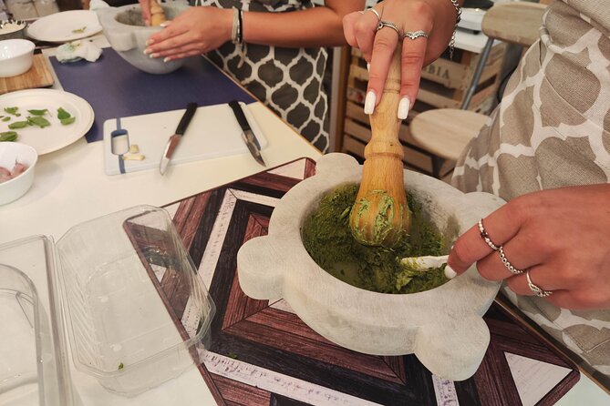 Genoese Pesto Lesson with Mortar, Pasta Tasting and Local Wine - Starting at Piazza De Ferrari and Finding the Shop