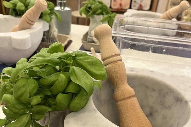 Genoese Pesto Lesson with Mortar, Pasta Tasting and Local Wine - A Small Shop With Local Products to Browse