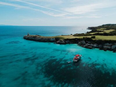 Lunch of lobster pasta in a cove in the Lavezzi Islands