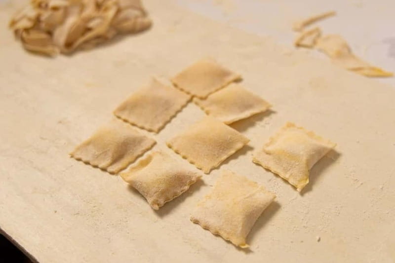 Rome: Ravioli, Fettuccine and Tiramisu Cooking Class - Shaping ricotta ravioli with butter and sage
